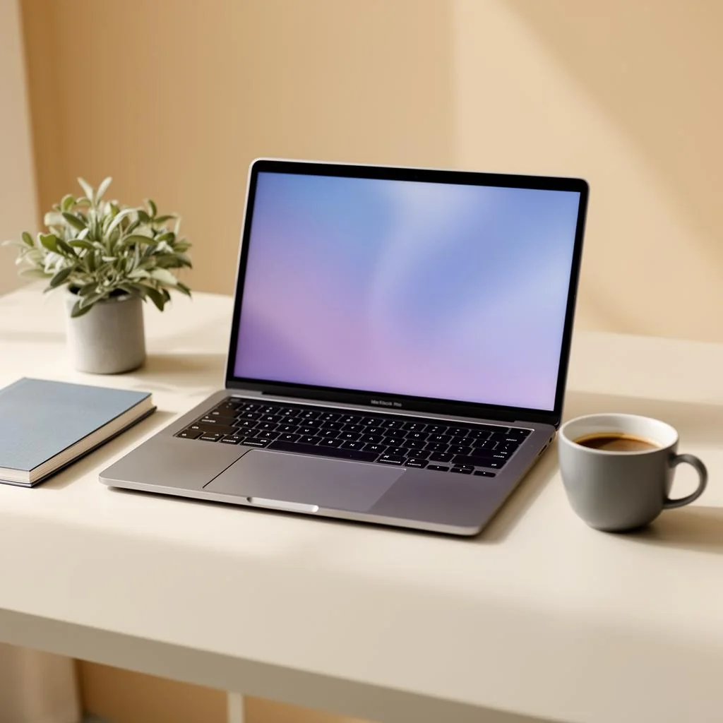 Modern remote notary workspace with laptop